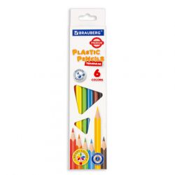 Карандаши цветные BRAUBERG PREMIUM, 6 цветов, пластиковые, трехгранные, грифель 3 мм, 181660