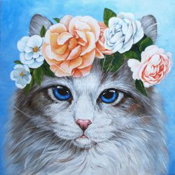 Ag 2439 Алмазная мозаика Гранни "Голубоглазый кот в цветах"