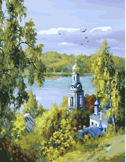 GX23463 Картина по номерам Paintboy "Храм на берегу озера" (Дорофеев С)