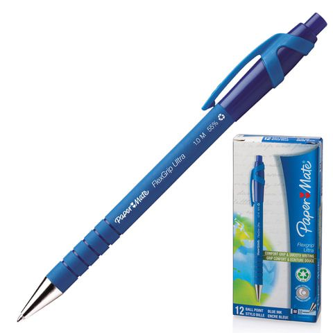Ручка шариковая автоматическая сгрипом PAPER MATE "Flexgrip Ultra RT", СИНЯЯ, soft-touch, узел 1,2 мм, линия письма 1 мм, S0190433