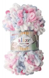 5945 Пряжа Alize PUFFY FINE COLOR - белый/розовый/голубой