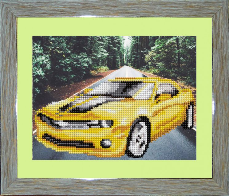 БСА4/рп-044 Алмазная мозаика ТМ Наследие с рамкой и паспарту "Желтый автомобиль"