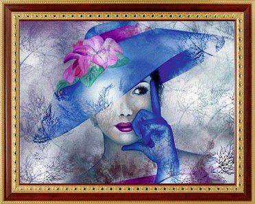 Алмазная мозаика PSP "Девушка в голубой шляпе" 136