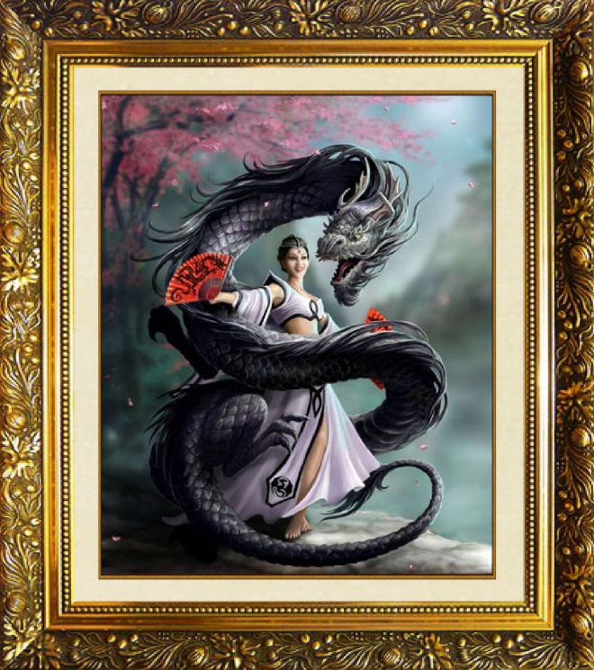 Алмазная мозаика МИЛАТО "Девушка с драконом" R-703 