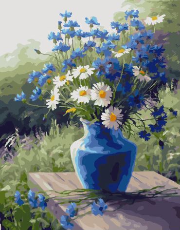 GX 32915 Картина по номерам Paintboy "Синяя ваза васильков и ромашек"